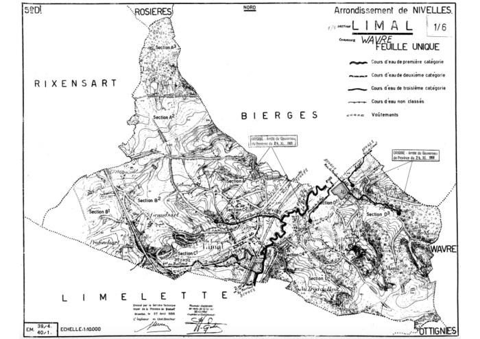 Le Sillon:Martineau à Limal en 1969 (Carte des Cours d'eau à Limal : Province du Brabant)